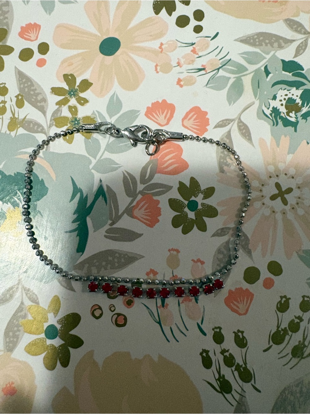 Silver Bracelet with Red Crystal Accents